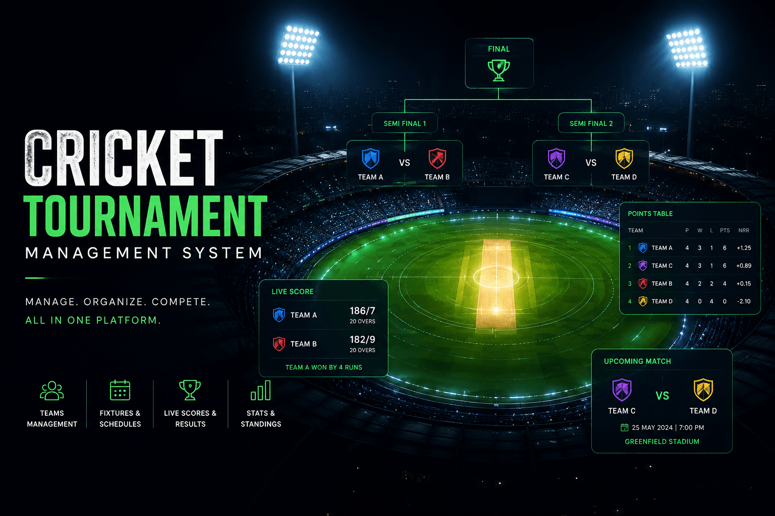 Screenshot of Cricket Tournament Management System — Custom Web Systems built by Akshar KaPatel