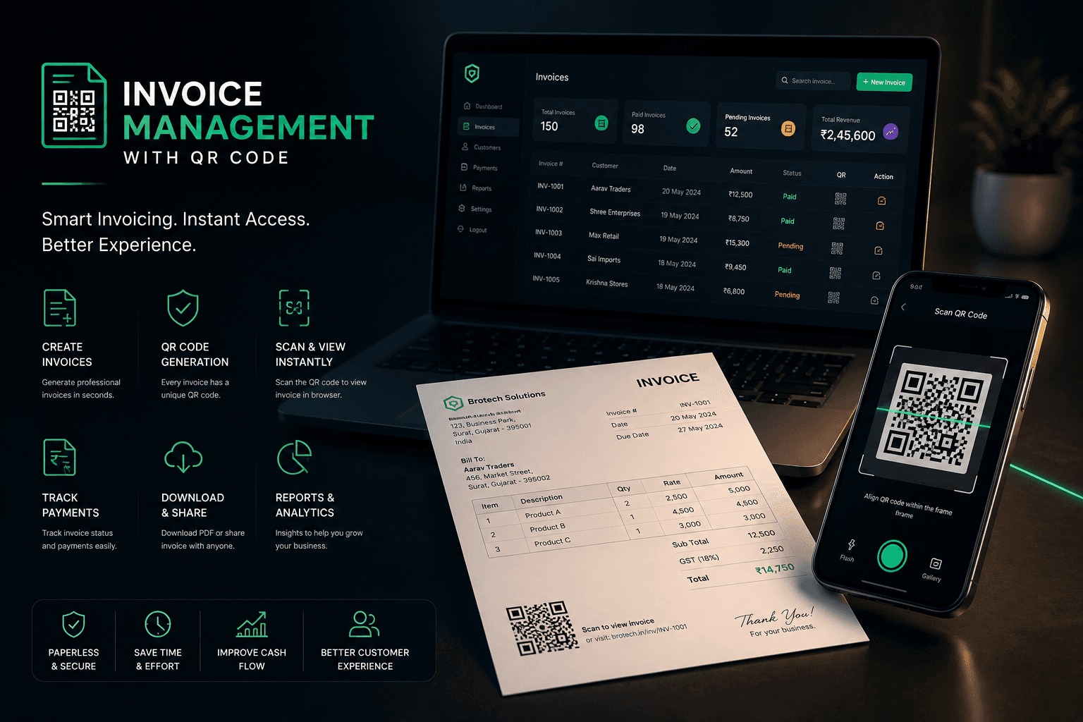 Screenshot of Invoice Management System with QR Code — Invoicing & Billing built by Akshar KaPatel